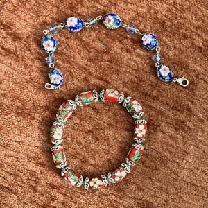 Vintage Floral Enamel Bracelet Set